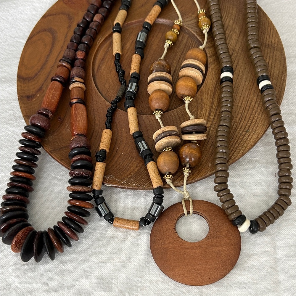 4 Wooden Beaded Necklace Set